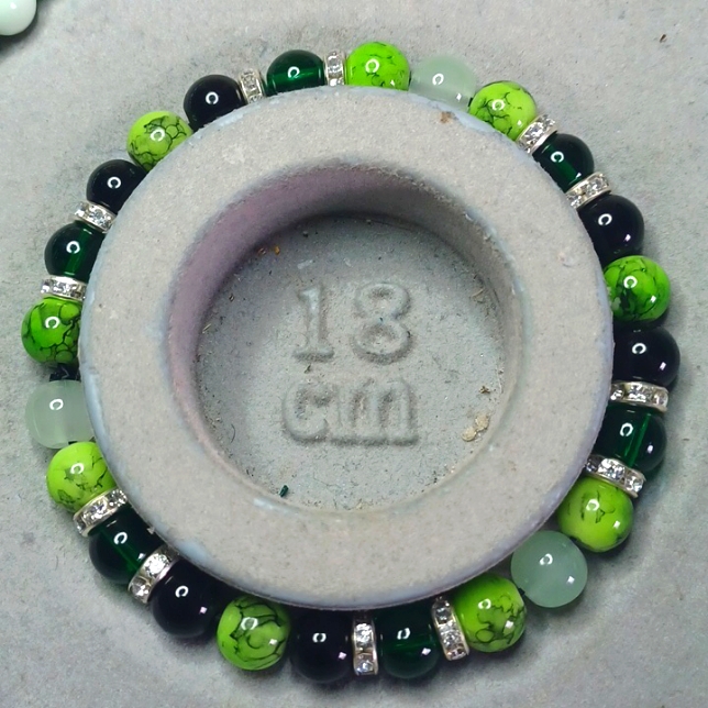 Candy Apple Green Black Glass Bracelet With Silver Rhinestones Spacers 8mm
